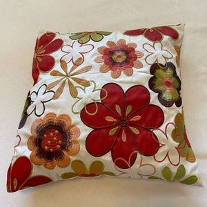embroidered flower throw pillow